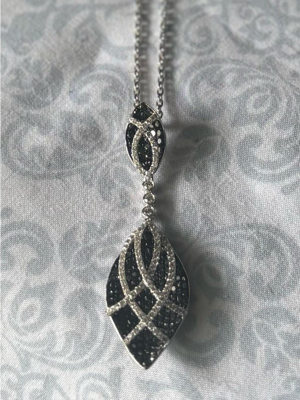 14K White Gold Black And White Diamond Pendant W/Chain 3.64 CTW Designer Quality